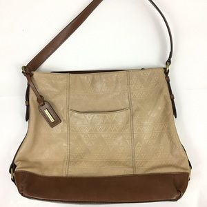 Tignanello Tan/Brown Leather Handbag Hobo Style